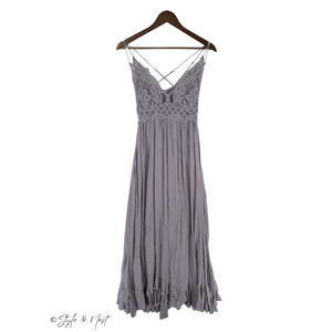 Free People Adella Maxi Slipdress Lace-Trim Crochet Tiered Fairy Festival Medium